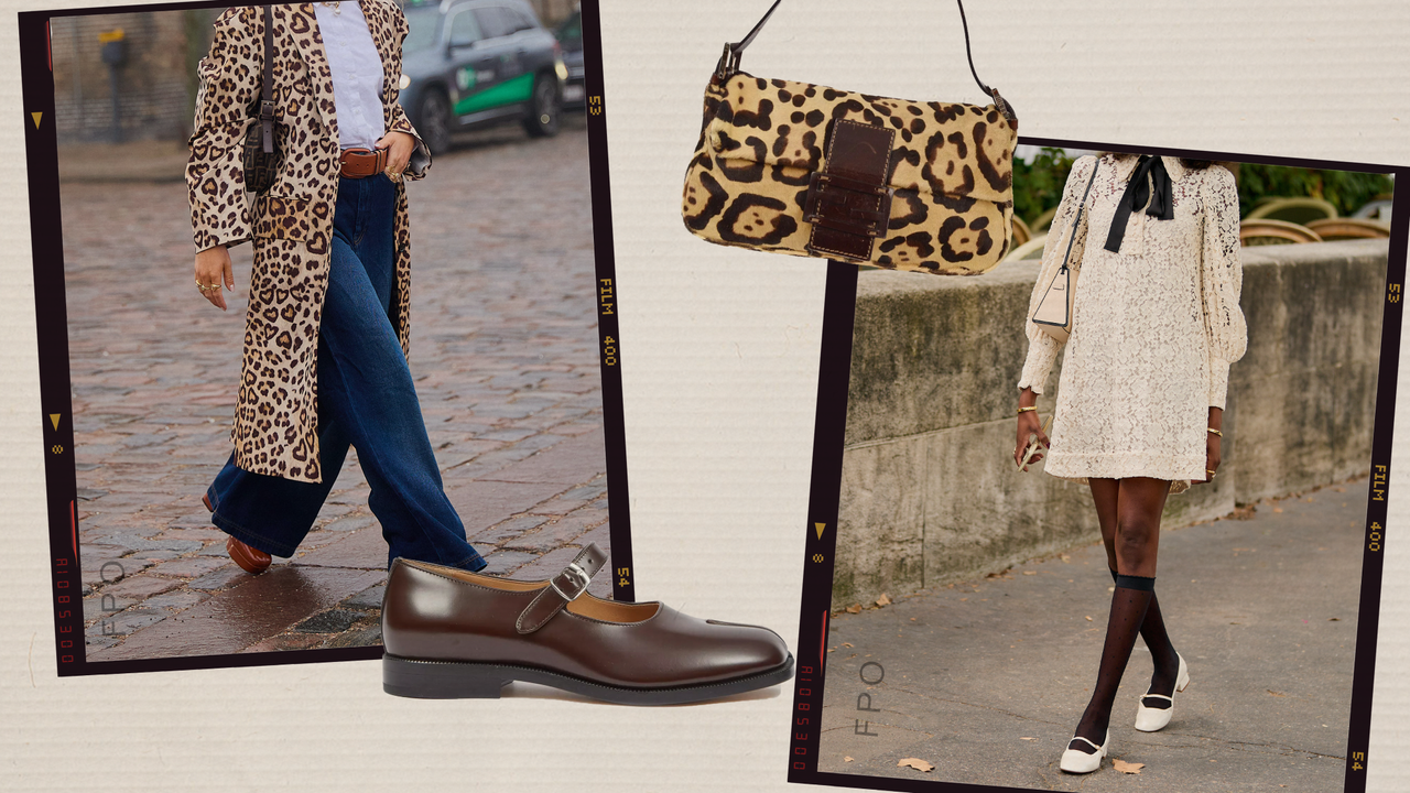 Collage of Fall Streetstyle Images Featuring Leopard Print Purse and Chanel Mary Jane Shoes