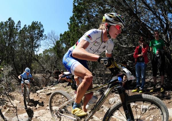 Catharine Pendrel (Luna) rides in fourth place at the end of lap one