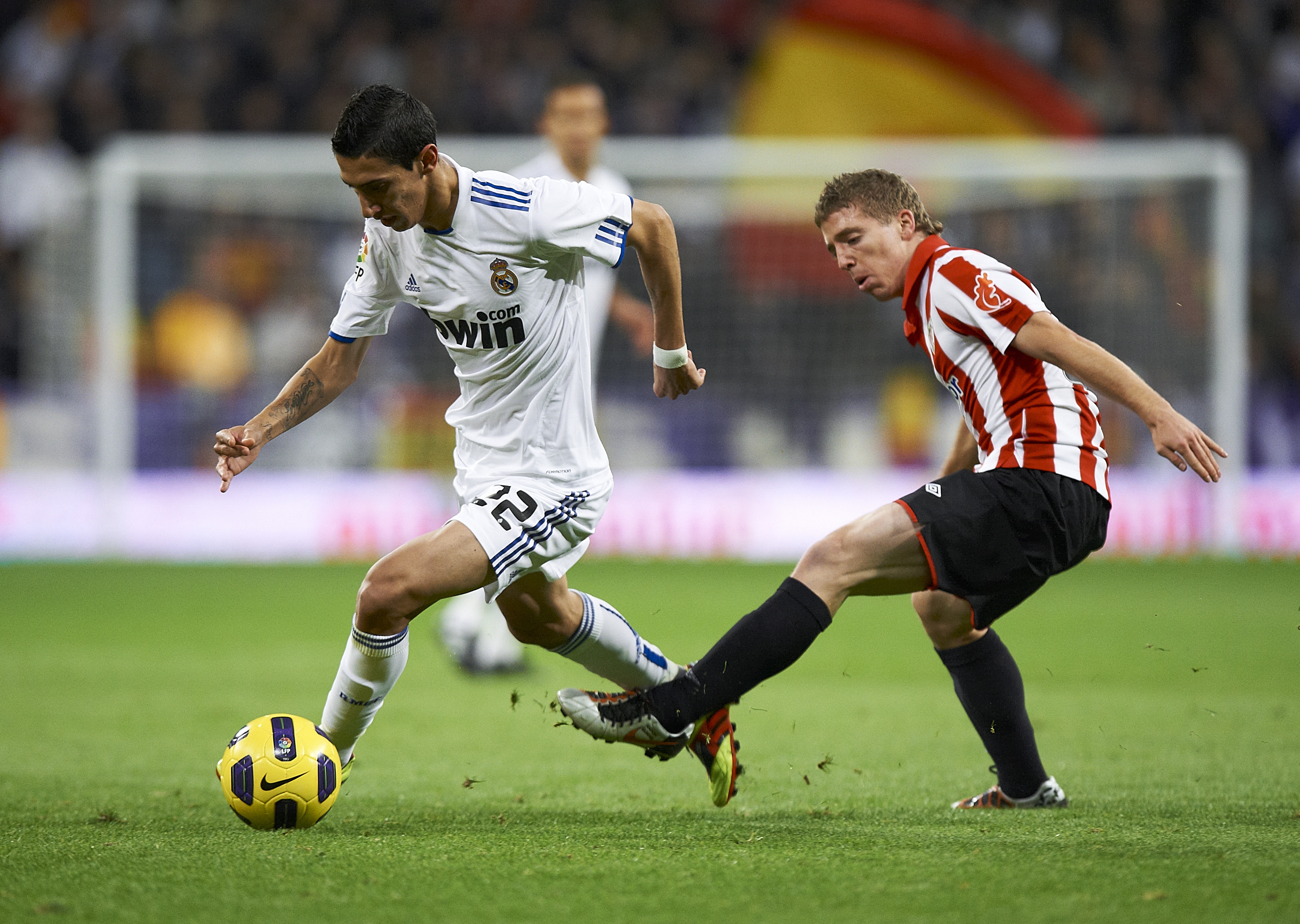 Angel Di Maria in action for Real Madrid against Athletic Club in November 2010.