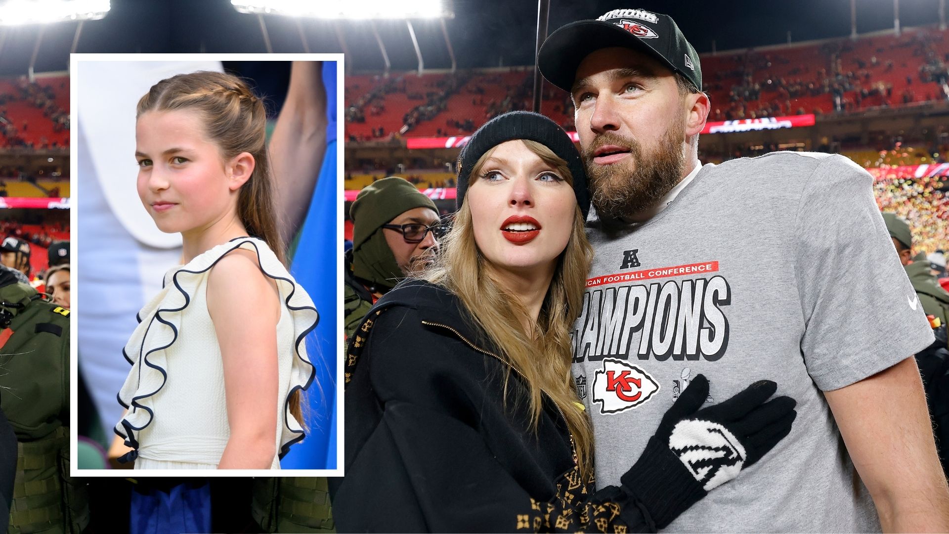 Taylor Swift and Travis Kelce alongside Princess Charlotte