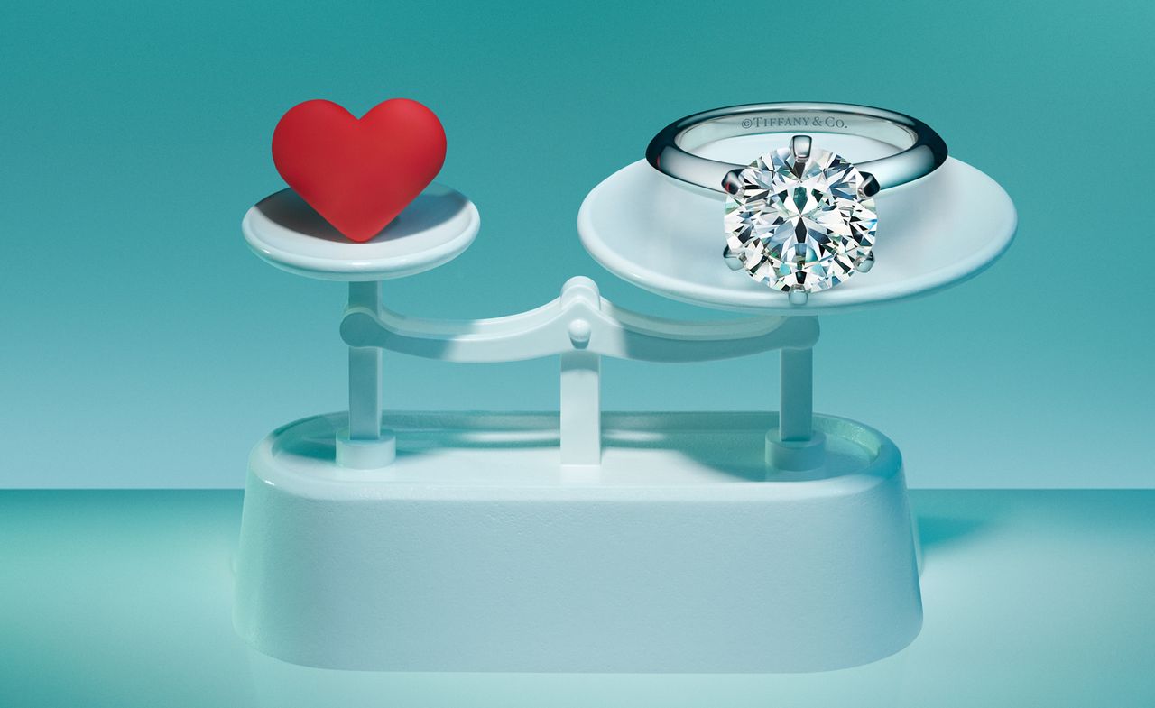 tiffany &amp; Co campaign image of jewellery on blue backgroud