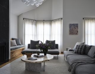 A living room drenched in grey