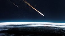 An artist's illustration of a satellite crashing back to Earth. 