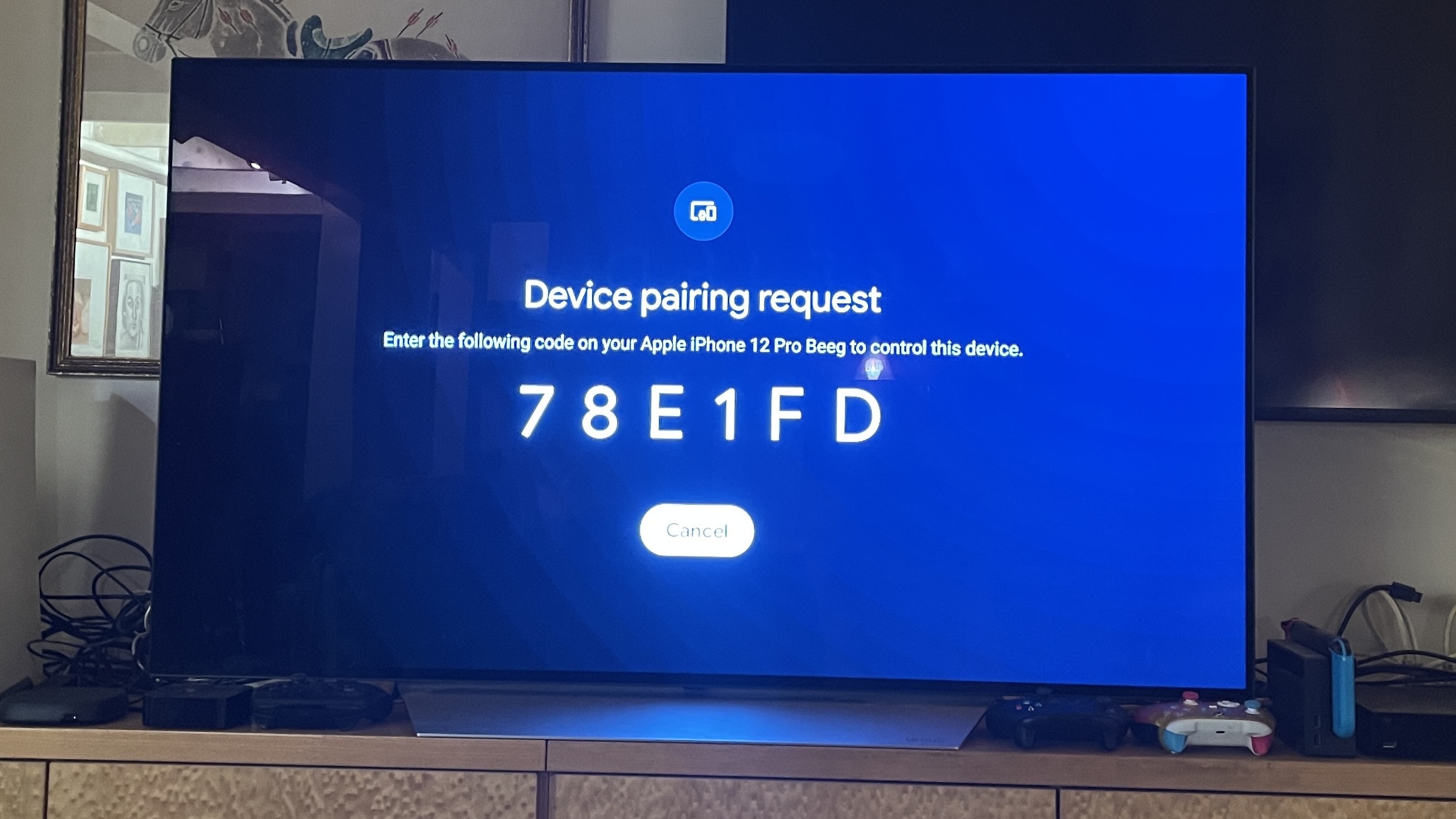 Google Home software remote pairing message on Chromecast with Google TV.