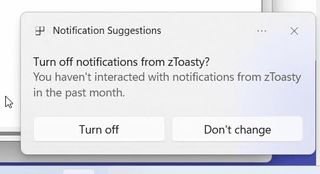 Windows 11 suggesting turning off a notification.