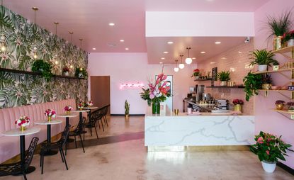 The matcha café in pink and green colour theme
