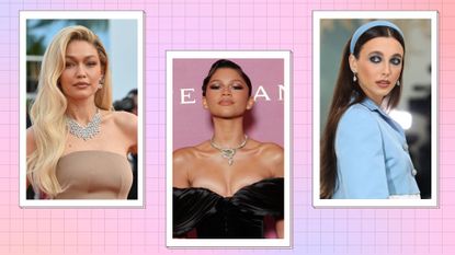 Prom makeup: Gigi Hadid, Zendaya and Emma Chamberlain in a 3-picture pink, orange and purple template