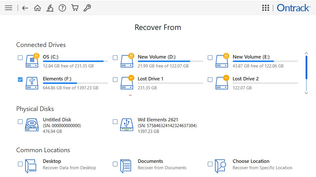 Ontrack EasyRecovery main interface