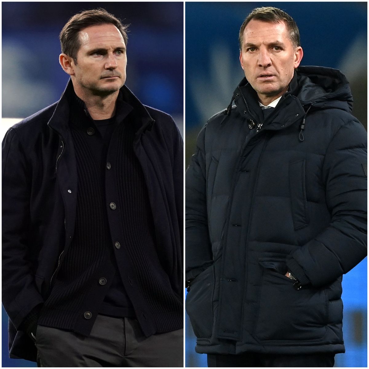 Frank Lampard, left, believes Chelsea’s ‘benchmark’ has changed since Brendan Rodgers, right, distanced himself from the Stamford Bridge job