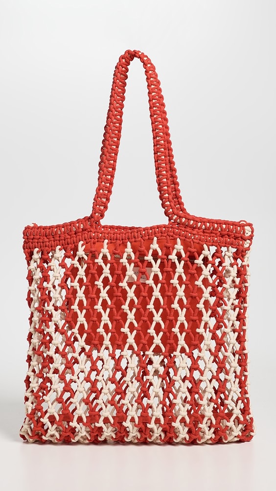 Sunwashed Macrame Tote - Poppy Red
