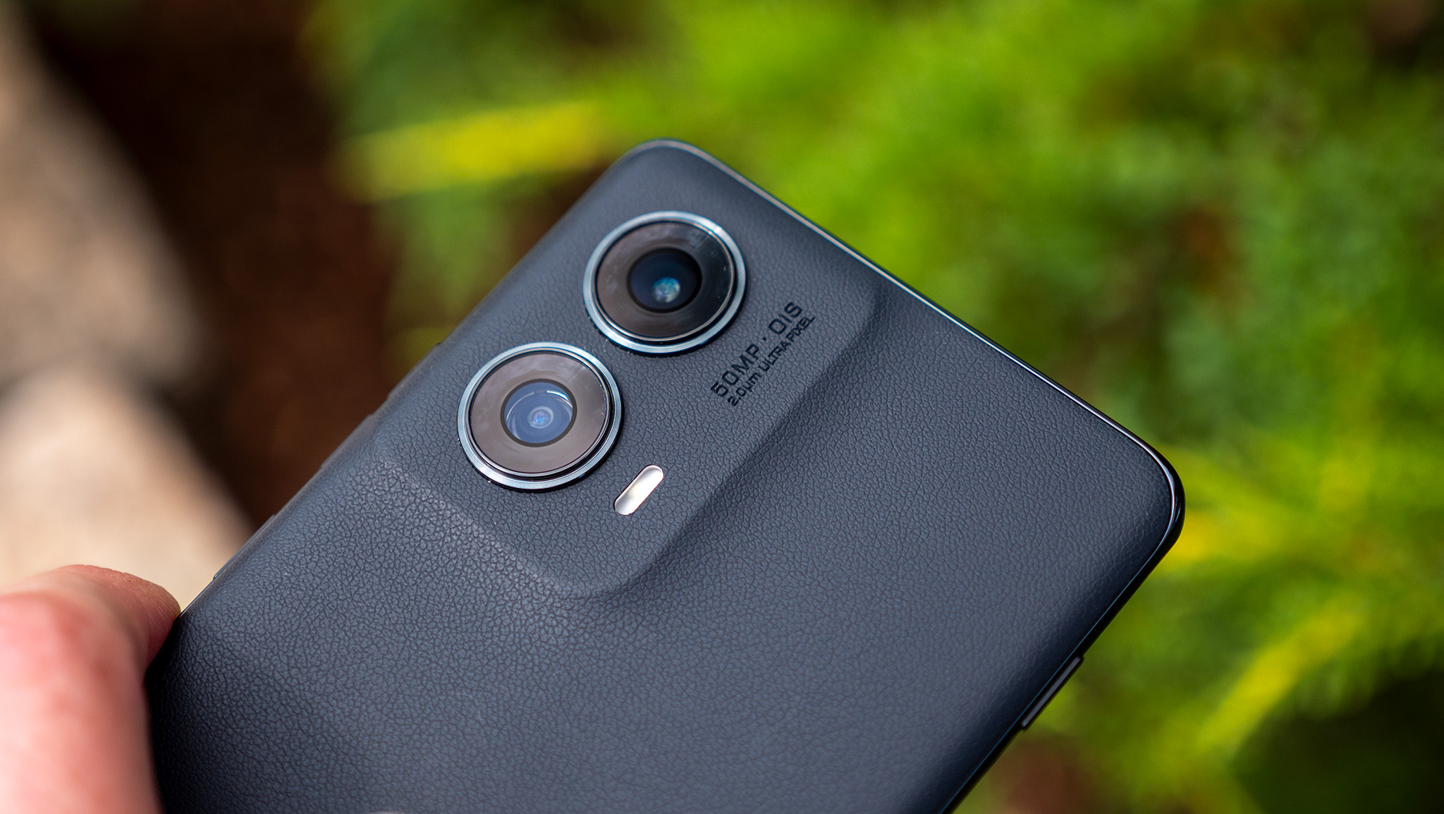 The gorgeous vegan leather back of the Motorola Edge (2024)