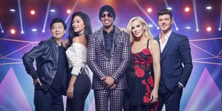 Nick Cannon, Robin Thicke, Ken Jeong, Jenny McCarthy, and Nicole Scherzinger in The Masked Singer