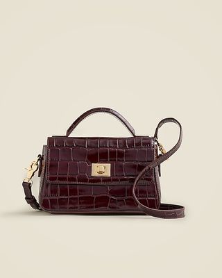 Small Edie Top-Handle Bag in Italian Croc-Embossed Leather