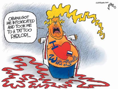 Political cartoon U.S. Trump Obama Wikileaks