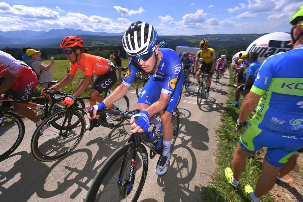 Remi Cavagna on a climb during stage 7 at Tour de Pologne