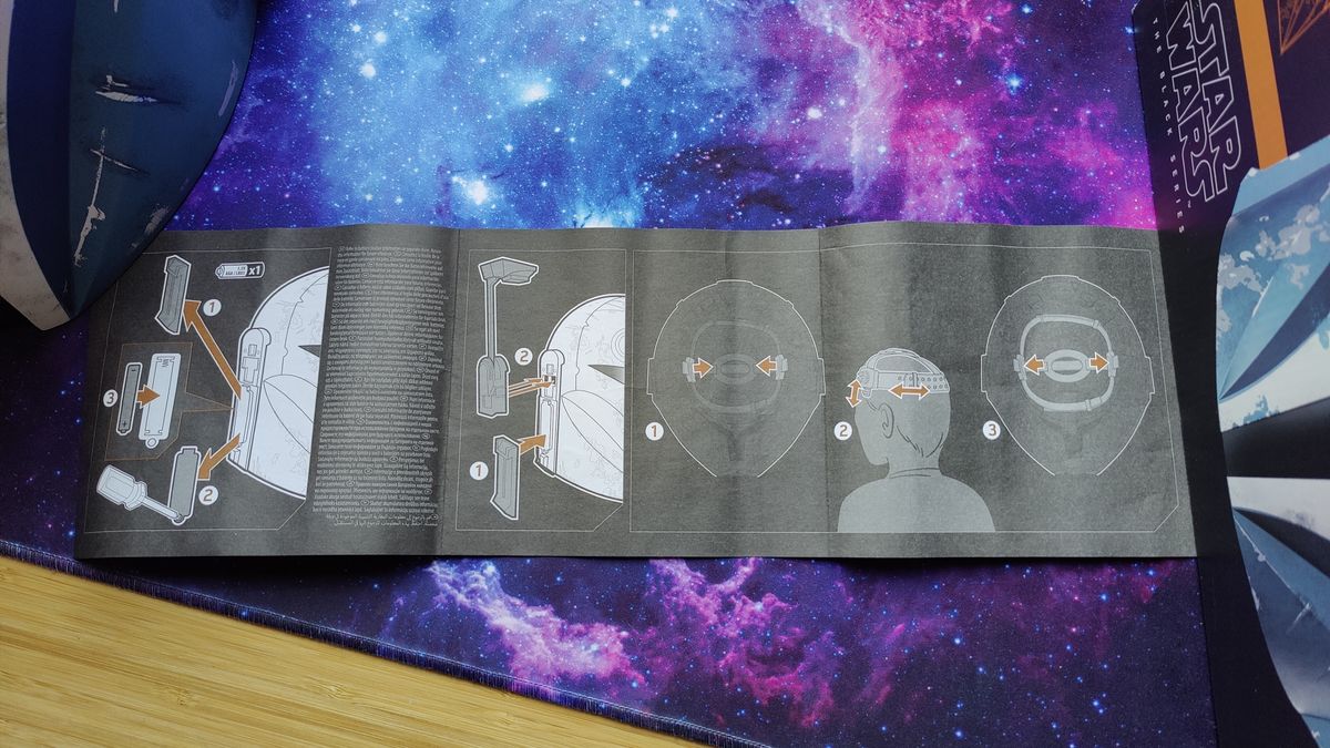 Bo-Katan Helmet instructions side 2 showing how to adjust the plastic inside the helmet to fit your head.