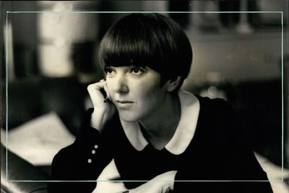A black and white photo of Mary Quant in 1968