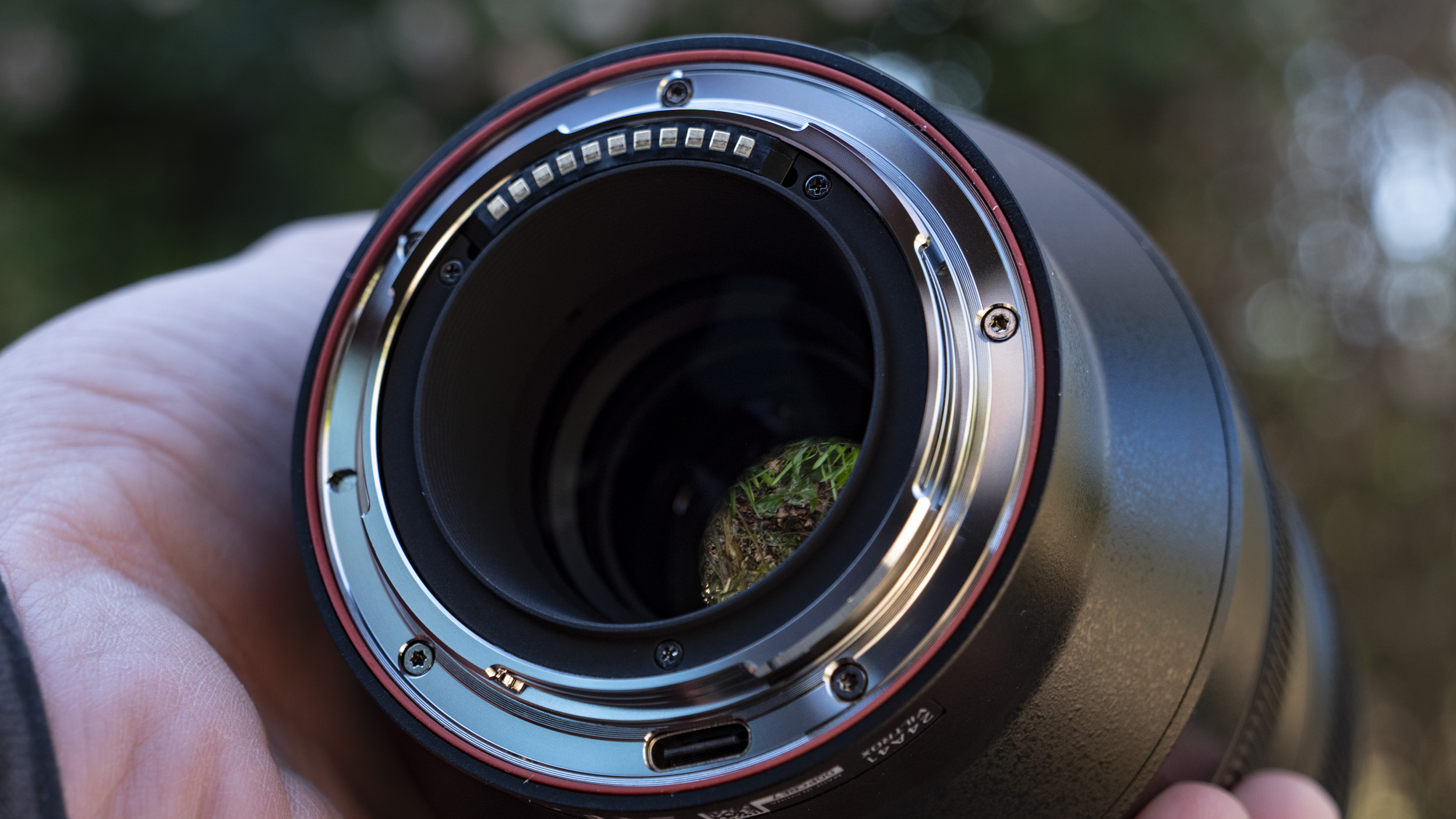 Close up of the Viltrox 135mm F1.8 Lab lens' electronic contacts