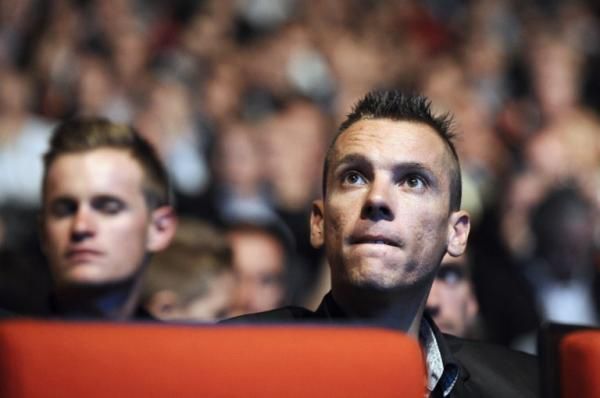 Philippe Gilbert watches with anticipation the 2013 Tour de France route presentation