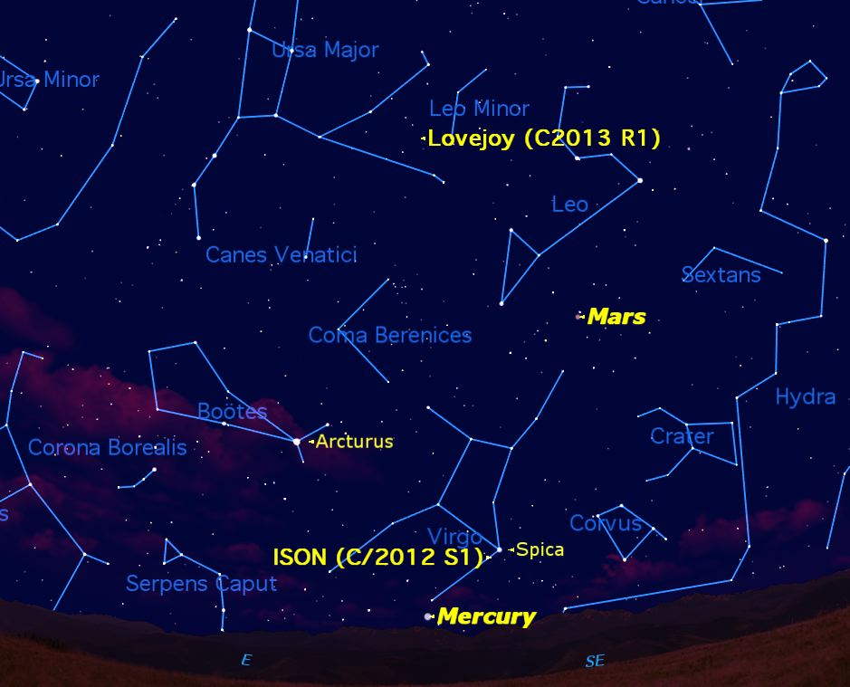 Mercury with Comets ISON and Lovejoy Sky Map