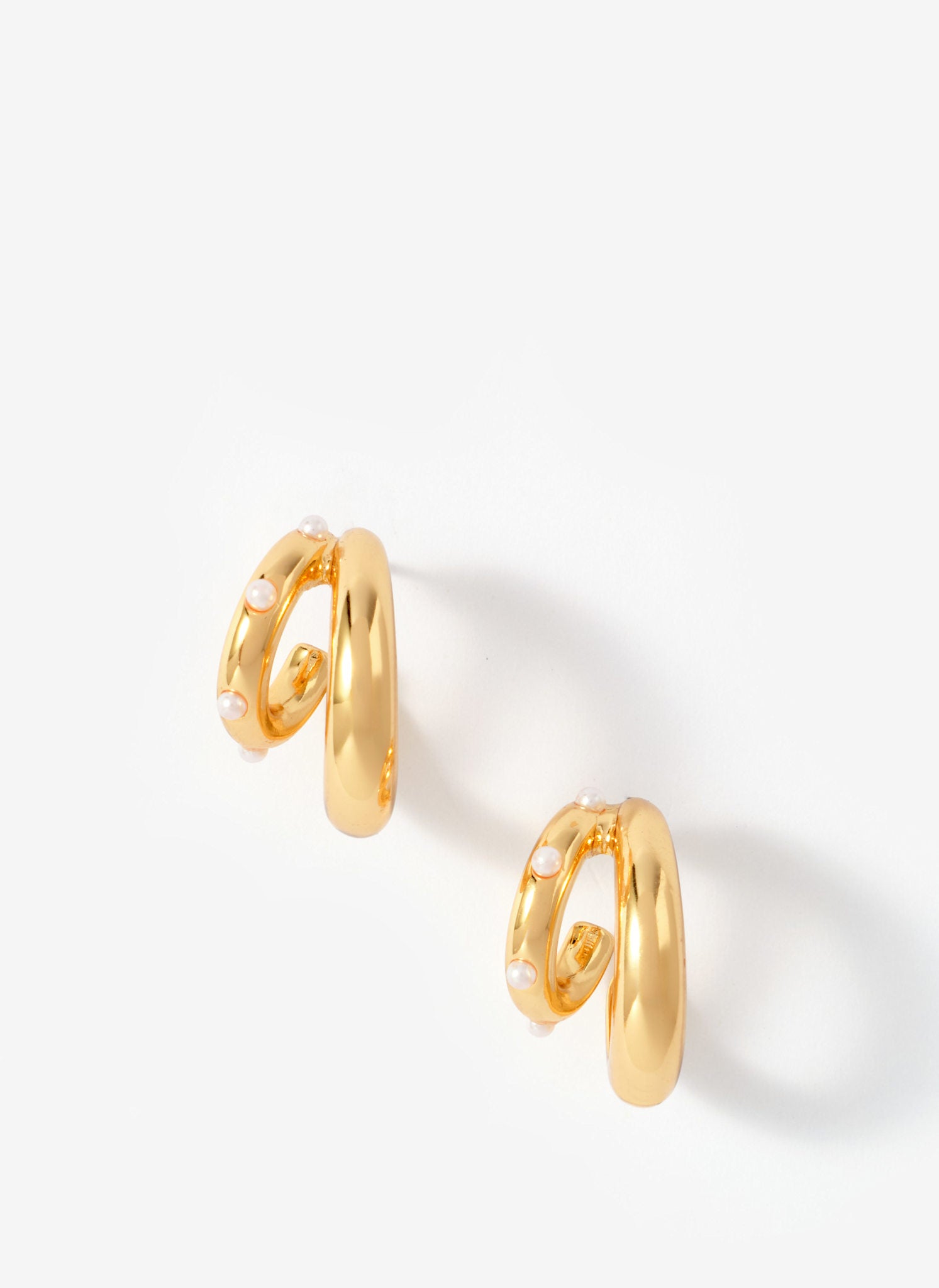 Gold Tone Mini Double Hoop Pearl Earrings
