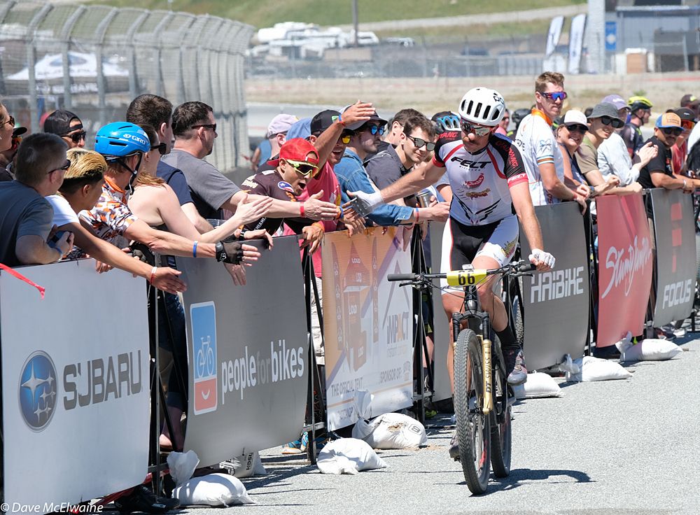 Nicola Rohrbach (Felt) is congratulated by the fans on his third place finish.