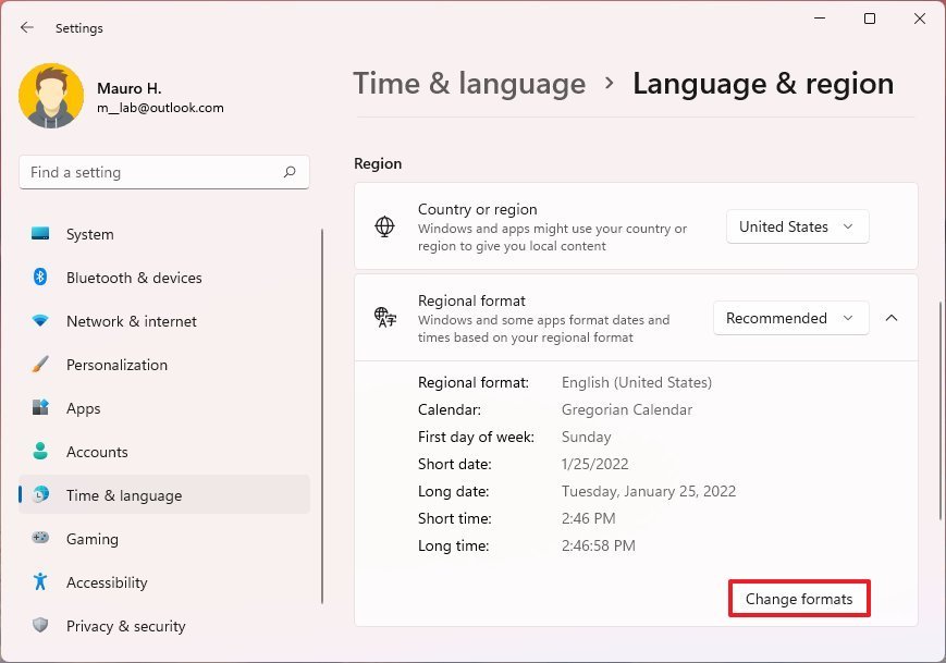 Open format settings