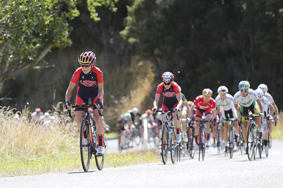 Evelyn Stevens testing her legs on the climb