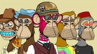 Get inspired to learn how to make and sell an NFT by looking at this Bored Ape Yacht Club art; cartoons of apes in hats
