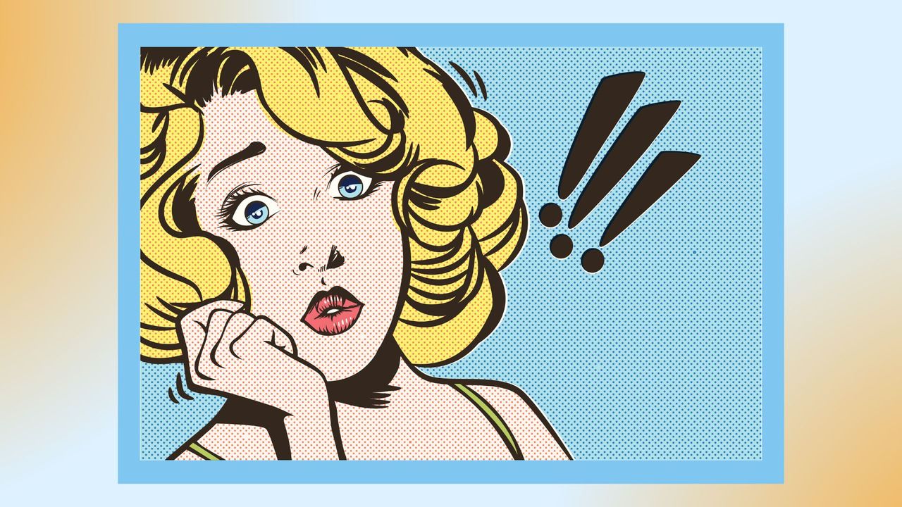 pop art vintage blonde woman surprised on a blue background