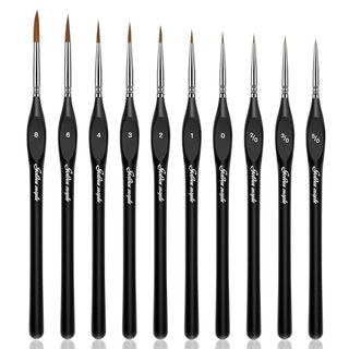 10 black brushes with fine heads for small detail art