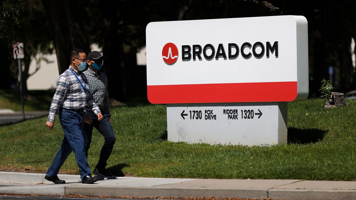 Sign in front of the Broadcom office on June 03, 2021 in San Jose, California