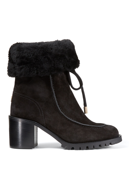 Jimmy Choo Black Crosta Suede Hiker Boots with Shearling Lining