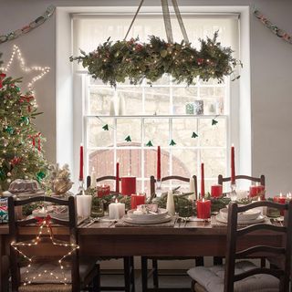 Wreath hanging over table