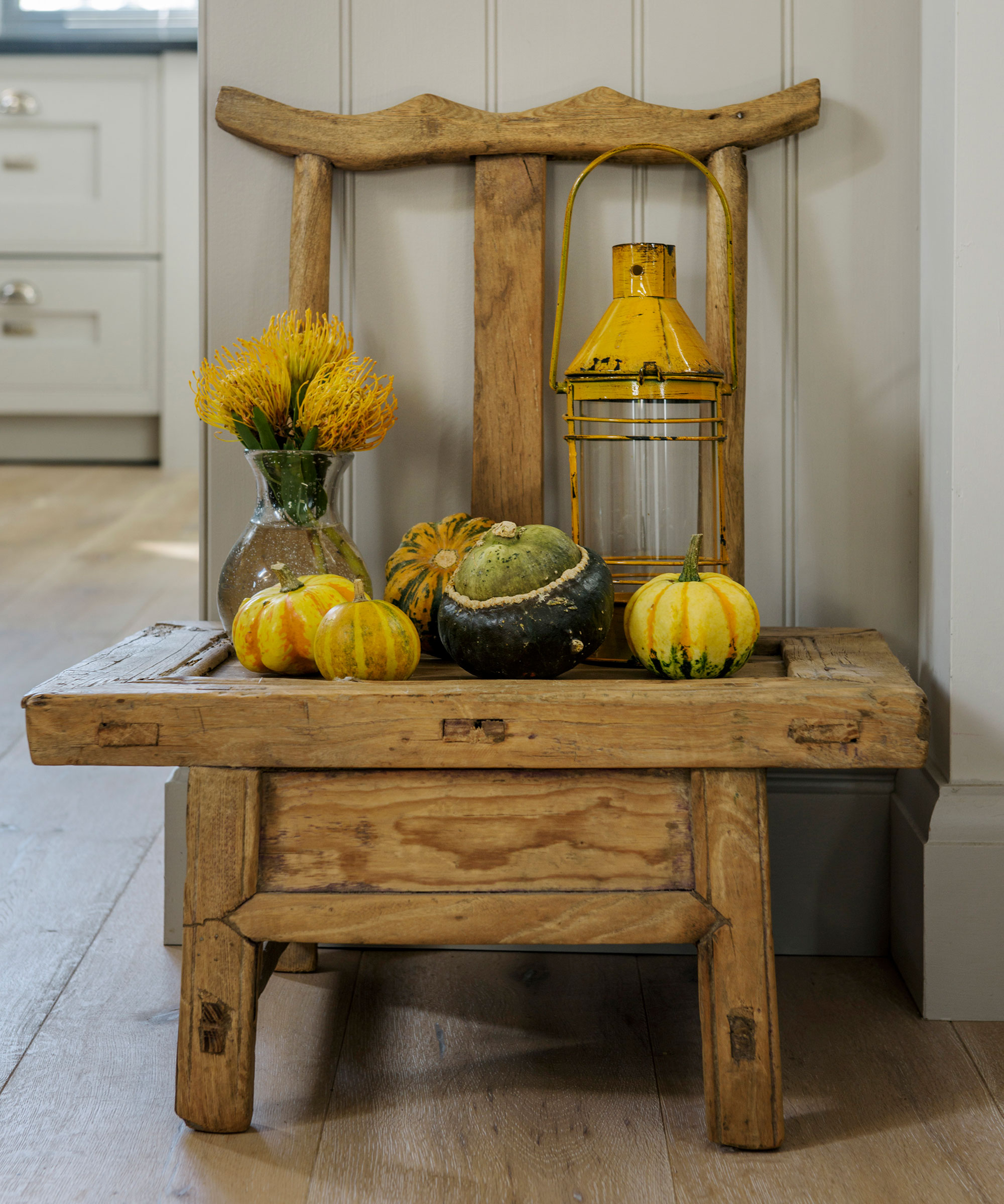 fall hallway with pumpkin display