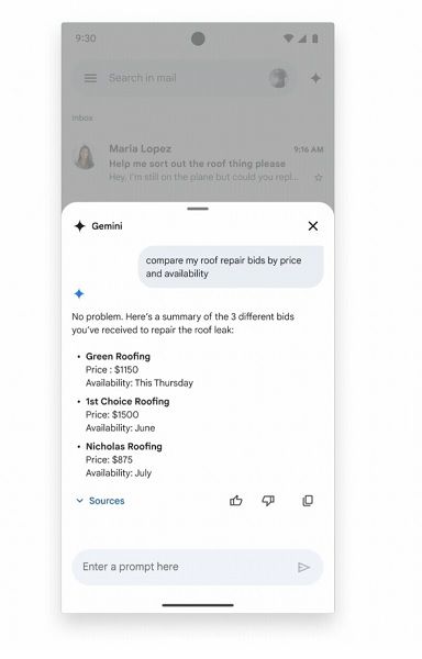 An example of information Gemini found in a user's emails to help them with a question.