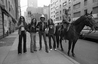 Thin Lizzy and a police horse in New York, 1977