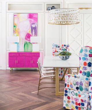 Dining room with pink buffet