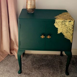 Green Frenchic upcycled cabinet with gold handles and trimmings