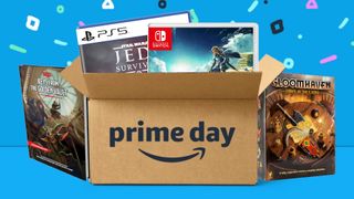 A Prime Day box with Jedi: Survivor, Tears of the Kingdom, Gloomhaven: Jaws of the Lion, and Keys From the Golden Vault book