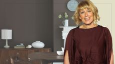 picture of brown painting dining room with cut out of faye ripley over the top