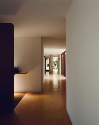 Cork-floored corridor in midcentury home