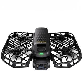 HoverAir X1 Pro Max drone open and flying on white background