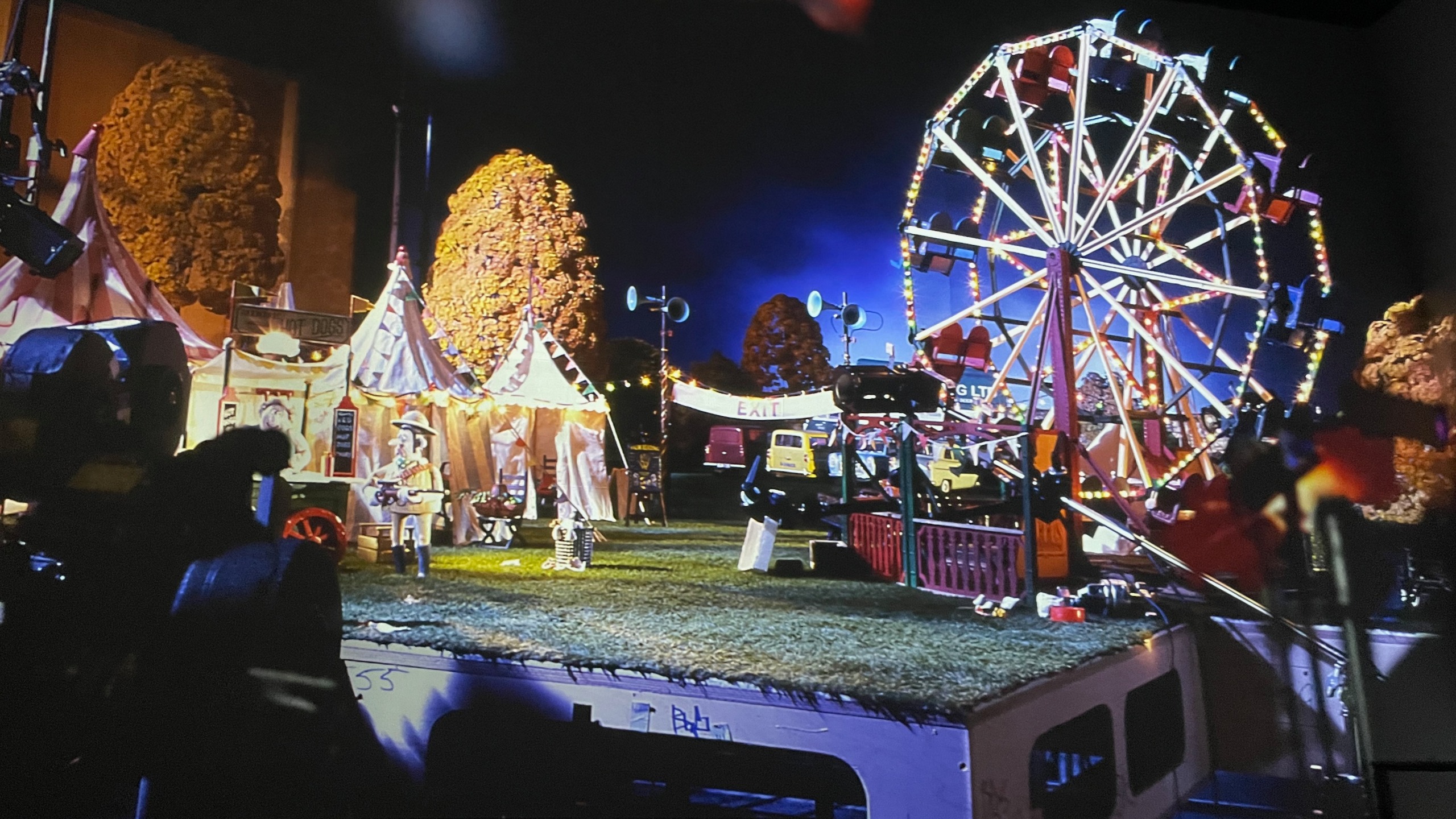 A fairground set at Aardman's studios, as part of Larger Than Life: The Aardman Story exhibition at Lightroom, King's Cross.