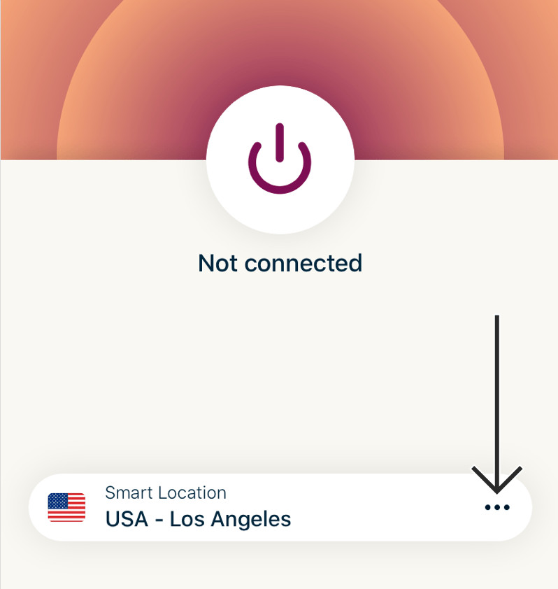 Screenshot from ExpressVPN iOS app showing where to tap to change VPN location