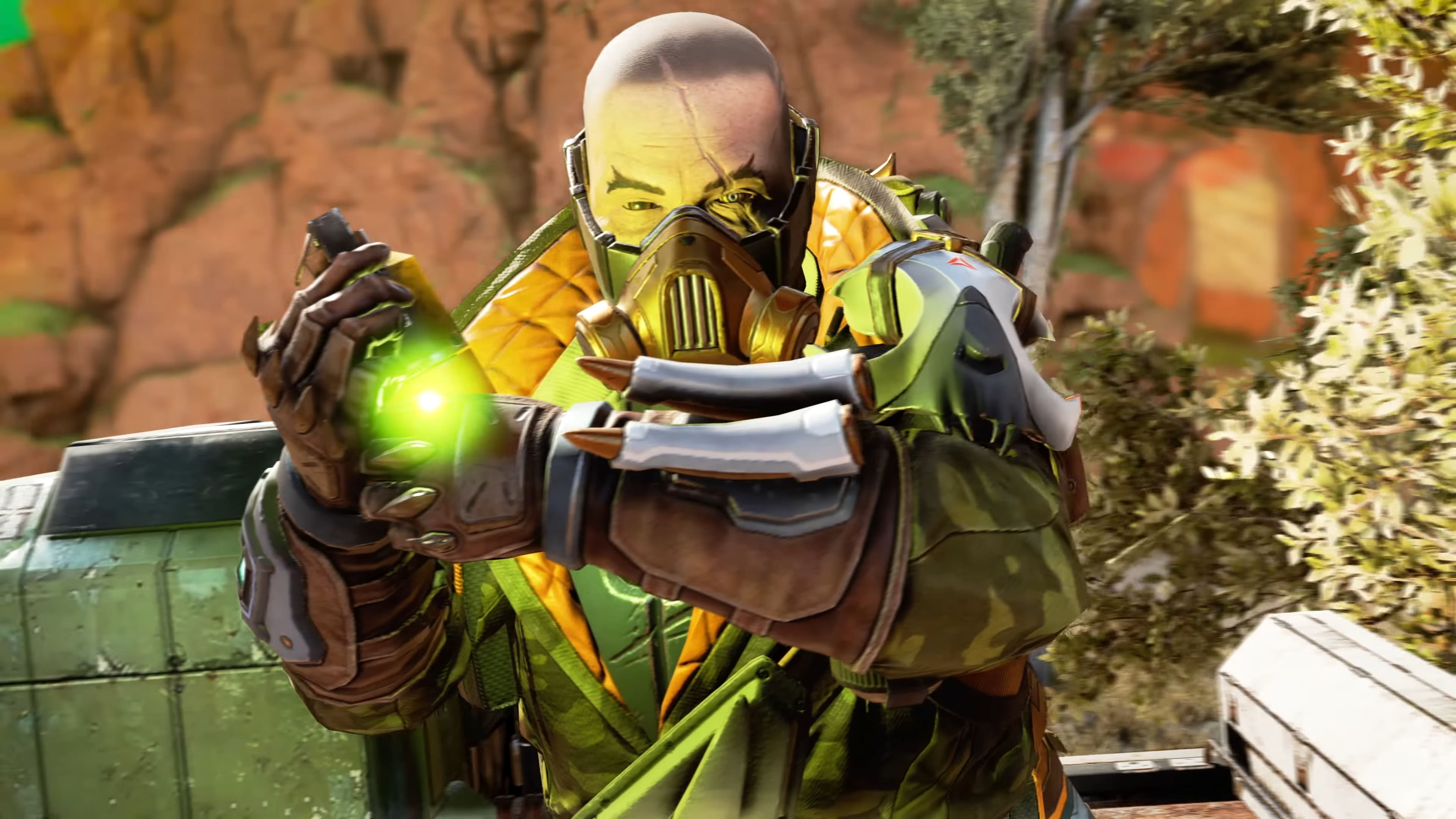 Caustic in his new Apex Legends update gear