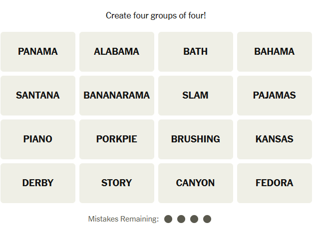 The New York Times Connections puzzle on January 16, 2026