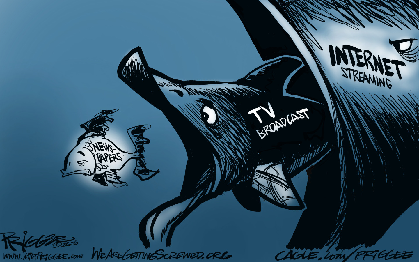 A little fish named &amp;ldquo;newspapers&amp;rdquo; is about to be eaten by a larger fish named &amp;ldquo;TV Broadcast&amp;rdquo;. That finish is about to be eaten by an even bigger, meaner fish named &amp;ldquo;Internet Streaming&amp;rdquo;.