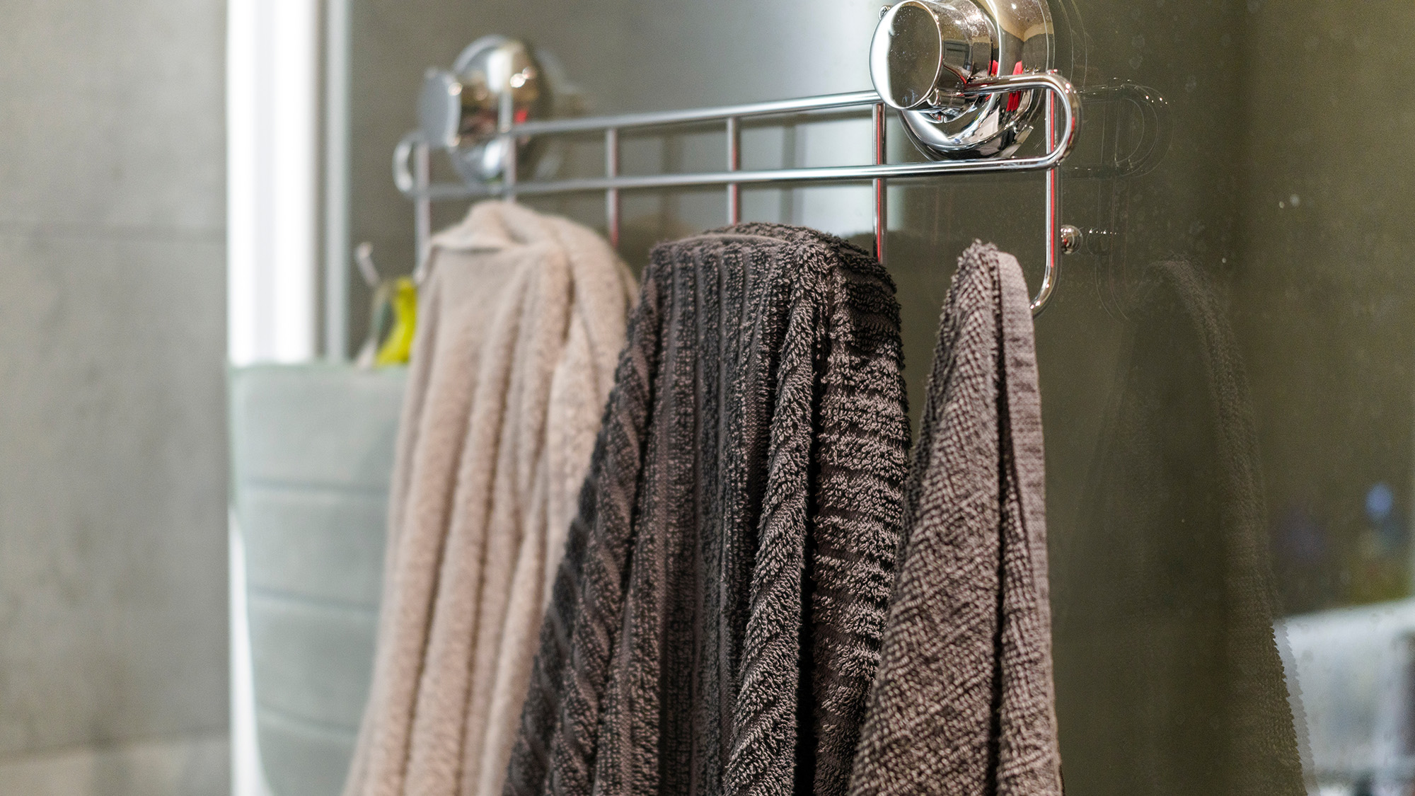 Towels drying in bathroom