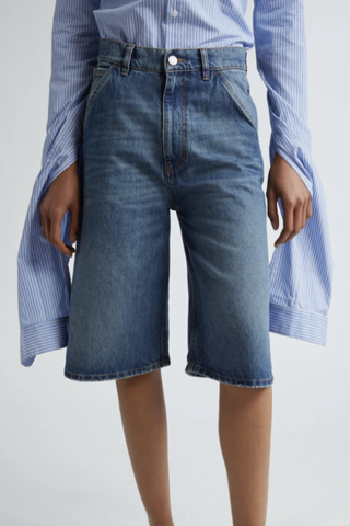 Belted Pocket Denim Bermuda Shorts